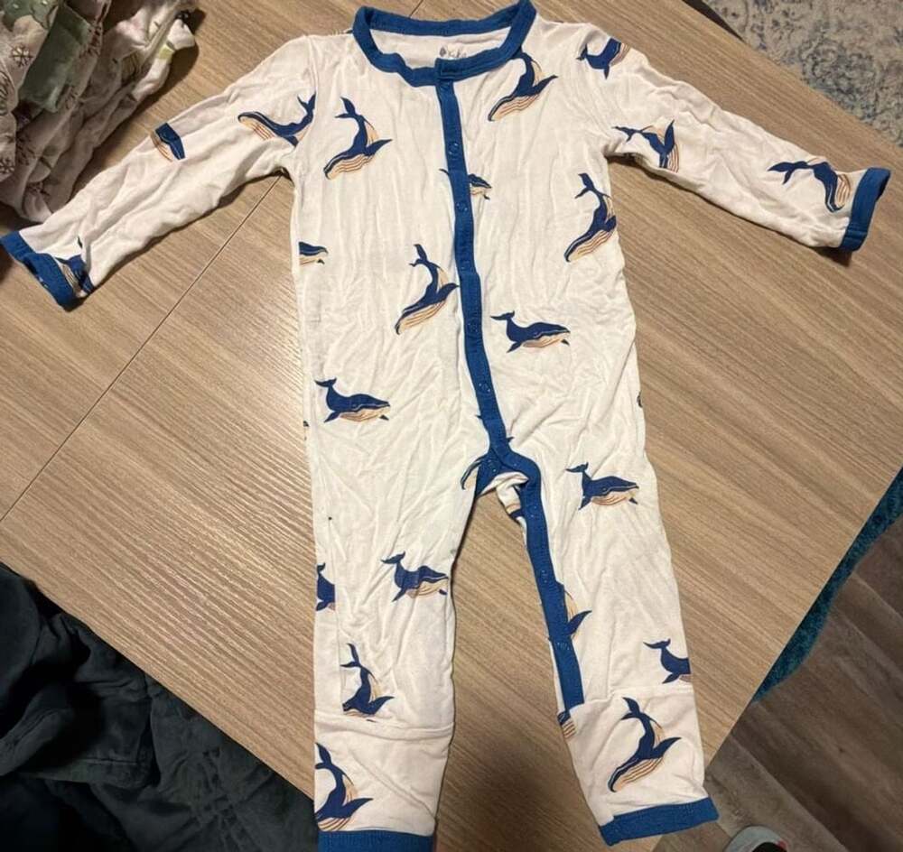 Kyte BABY Romper Bamboo Blue Whales on White 12-18 Months Gender Neutral